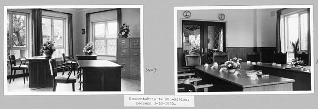 Interieur gemeentehuis in Oud-Alblas, 1956