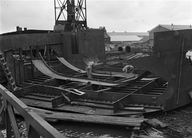 Bouw van de veerboot Haringvliet, 1957