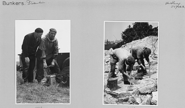 Slopers ruimen een Duitse bunker op bij Goedereede, 1955