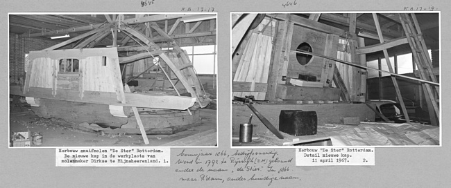 Nieuwe kap van snuif- en specerijenmolen De Ster, 1967