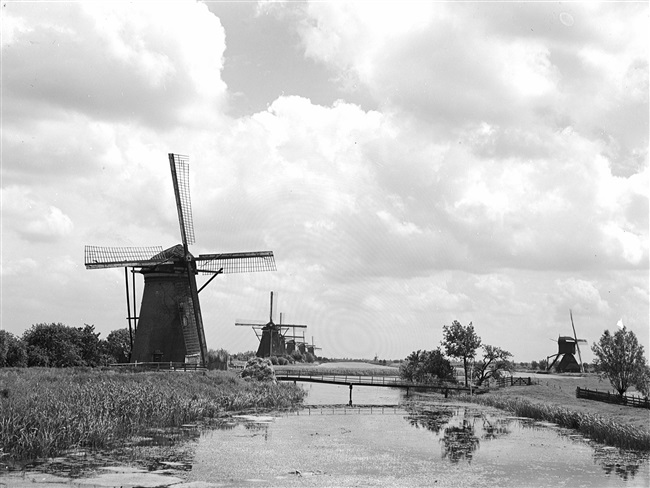 Boezemmolens en De Blokker in Kinderdijk, 1949