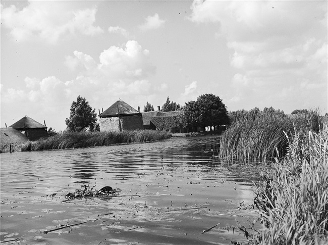 Hooibergen aan de rivier de Drecht bij Vriezekoop