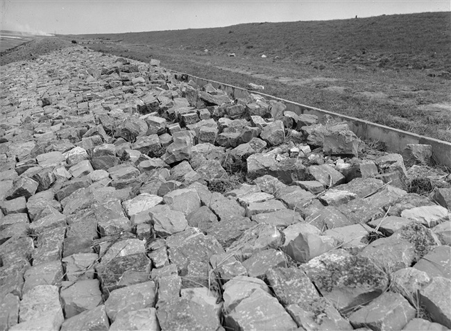 Rijkswaterstaat heeft in 1950 de Brielse Maas met deze dijk afgedamd. Vanaf die tijd is de Brielse Maas, beter bekend als het Brielse Meer, een binnenwater.