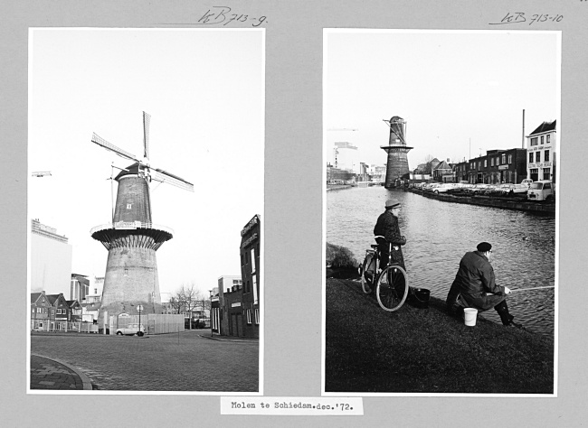 Korenmolens De Noord en De Vrijheid in Schiedam, 1972