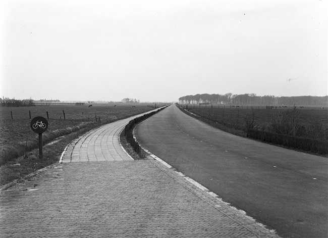 De Schaapweg met fietspad in Rijswijk, 1947