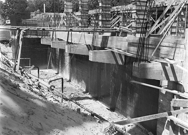 Bouw van souterrain provinciehuis in Den Haag, 1959