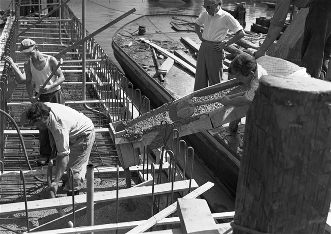 Bouw van de Lammebrug in Leiden, 1959