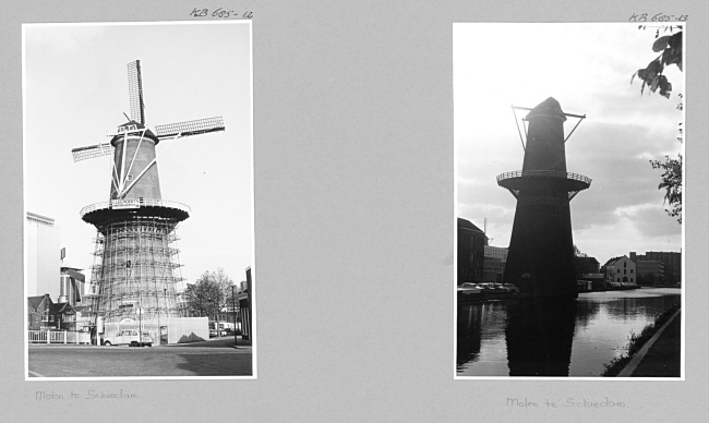 Korenmolens De Noord en De Vrijheid in Schiedam, 1972